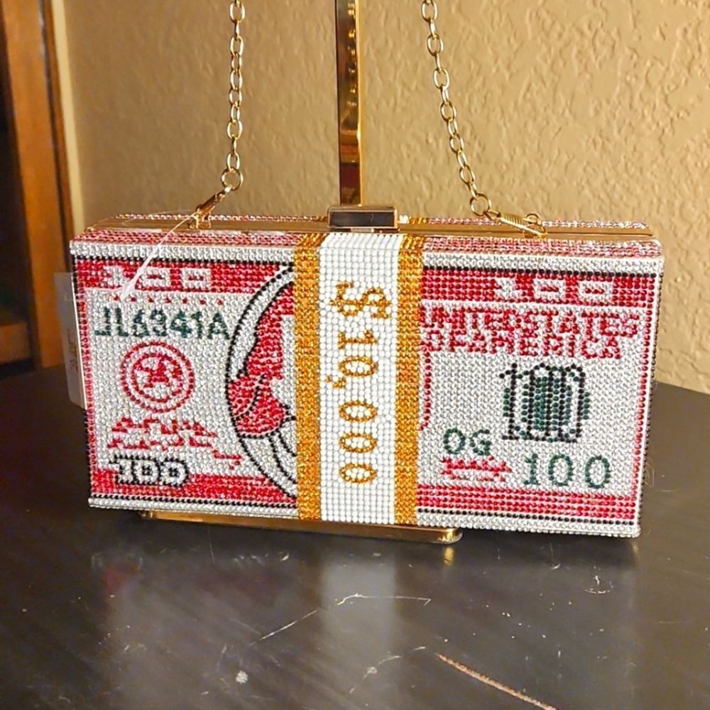 •Bank Roll Betty• Money Stacks Rhinestone Clutch